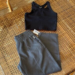 Old Navy Athletic Lot Black Sports Top and Gray Pull On Zipper Pants 8